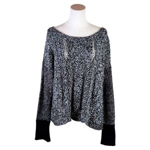 American Eagle XL Marled Knit Sweater Open Stitch Black White Slouchy Cozy